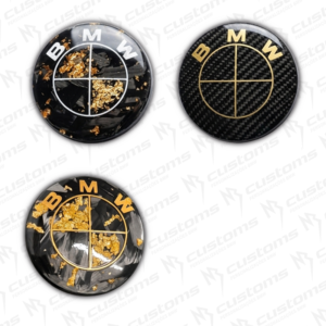 Emblemas carbono real dourado